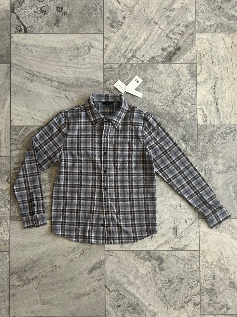 Vince Men's Plaid Button-Down Shirt Jacket in Gray and Brown